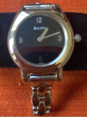 Bulova Silver Bracelet Watch with Black Dial